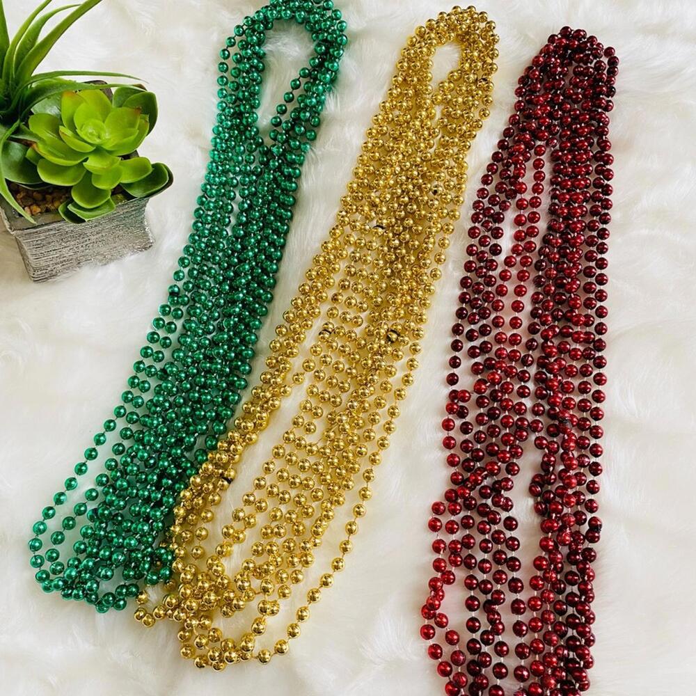 Set of Green, Gold, and Red Beaded Necklaces